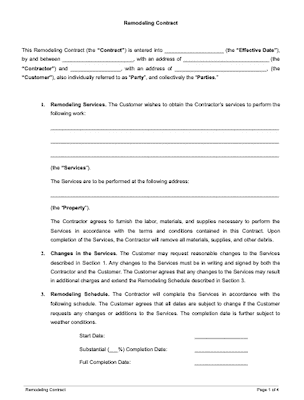 Remodeling Contract Page 1 