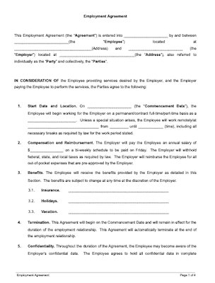 Employment Agreement Template Free Agreement Templates